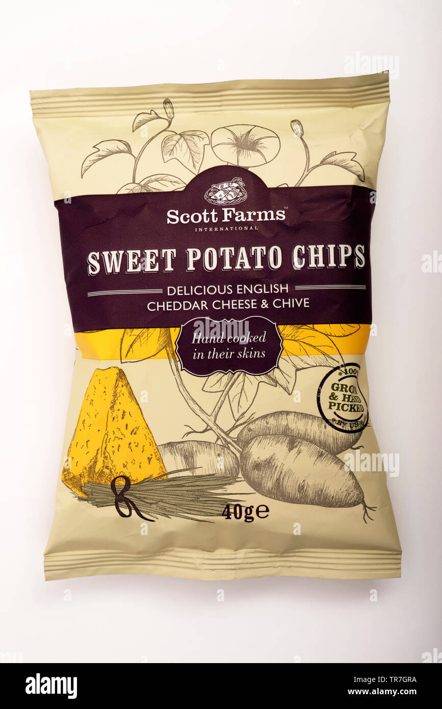 Scott fattorie sweet potato chips Foto Stock