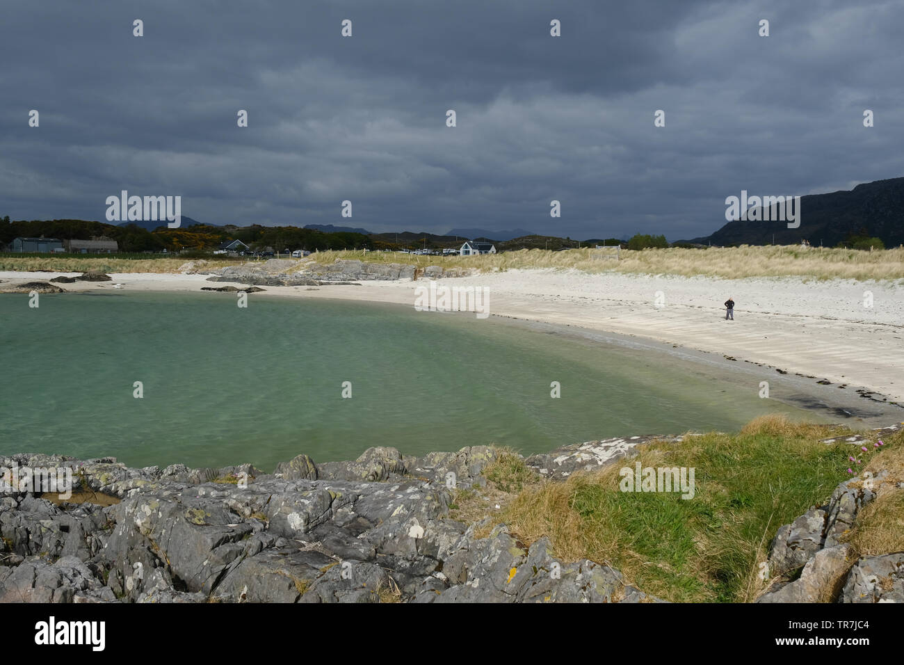 La spiaggia di sabbia bianca a Arisaig sulla costa nord occidentale della Scozia. Foto Stock