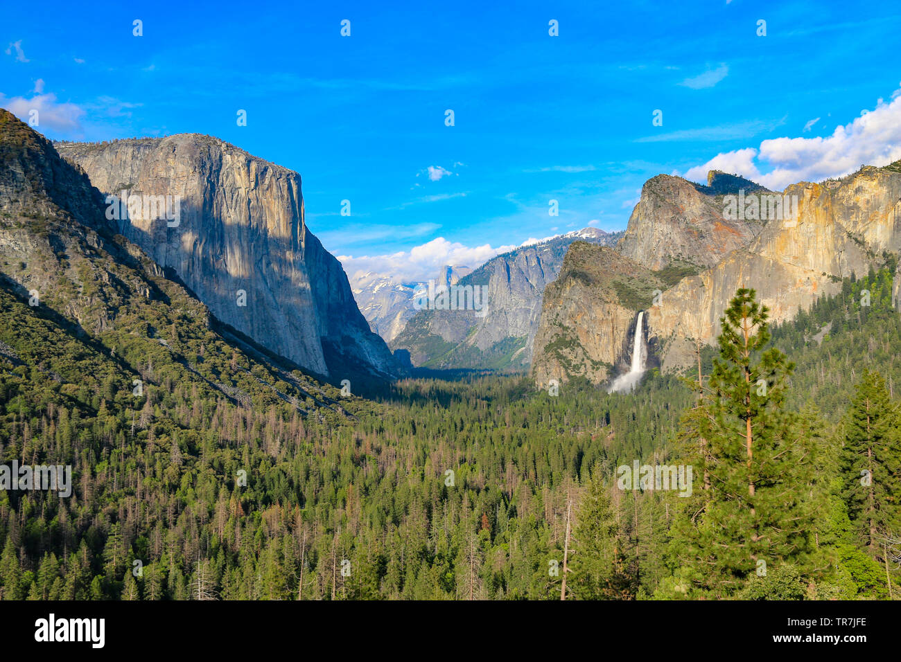 Yosemite stupefacente vista di tunnel - El Capitan, Half Dome & Bridalveil Fall Foto Stock