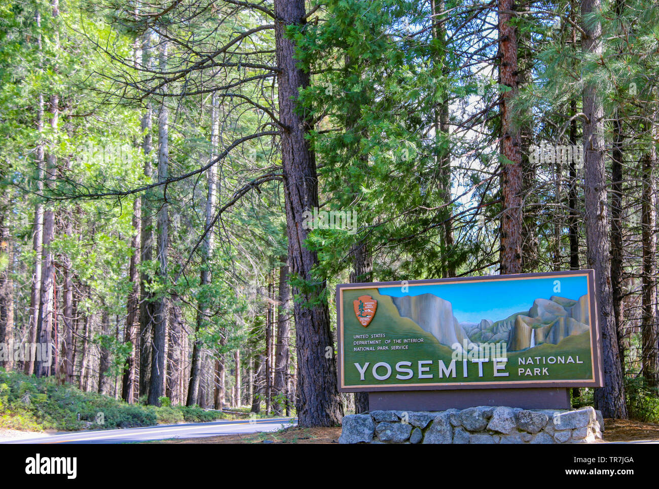 Parco Nazionale di Yosemite, grande quercia entrata piana Foto Stock