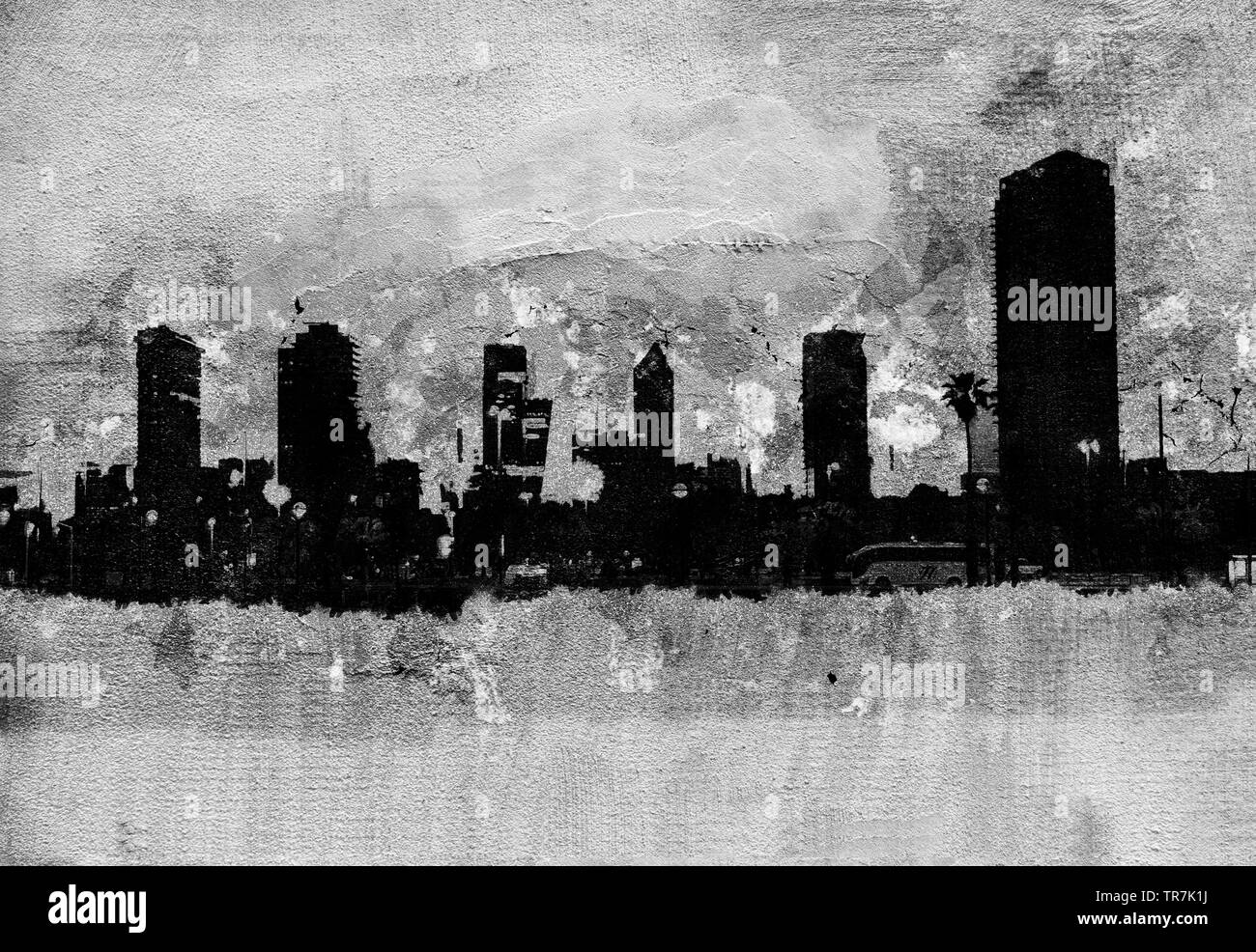 Migliorate digitalmente immagine di Tel Aviv, Israele. Skyline all'alba Foto Stock