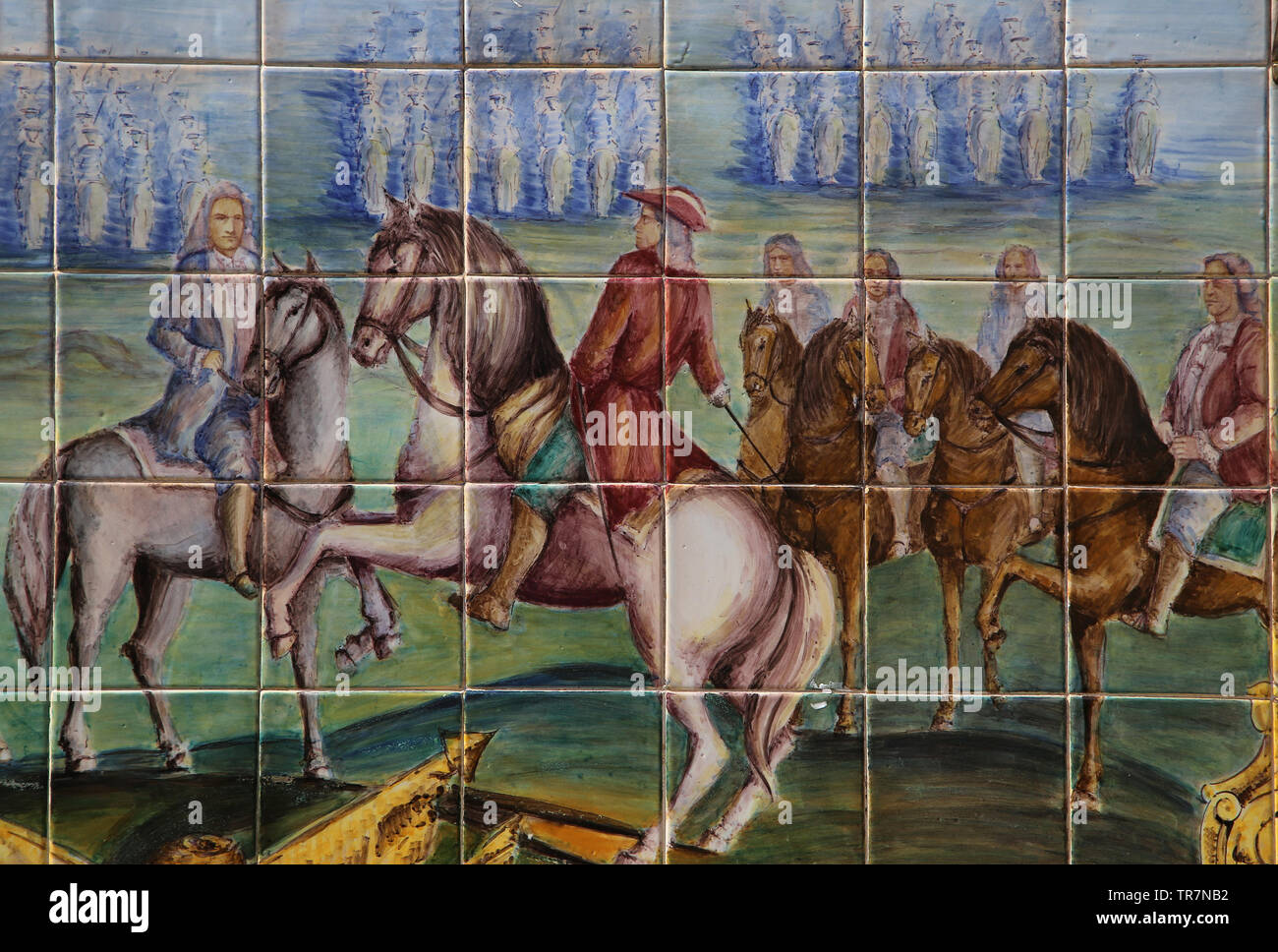 Guerra di successione spagnola. Battaglia di Almansa, 1707. Pannello piastrelle, Piazza Spagna, Siviglia. Spagna. Foto Stock