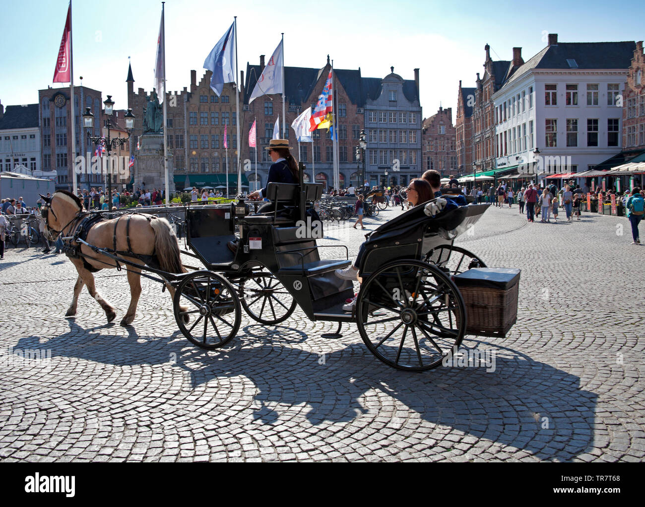 Bruges, cavallo e carrozza sightseeing city tour, Belgio, Europa Foto Stock