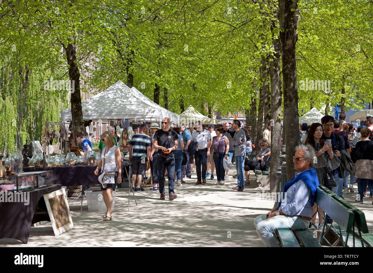 Mercato delle pulci, Bruges, Belgio, Europa Foto Stock