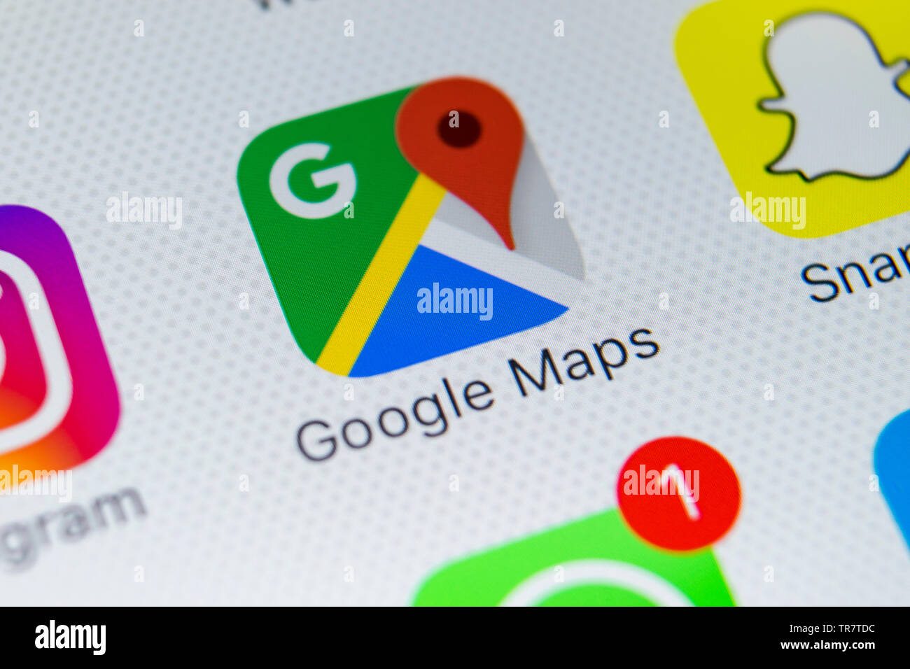 Sankt-Petersburg, Russia, febbraio 28, 2018: Google Maps icona applicazione su Apple iPhone schermo X close-up. Google Maps icona. Applicazione Google maps Foto Stock