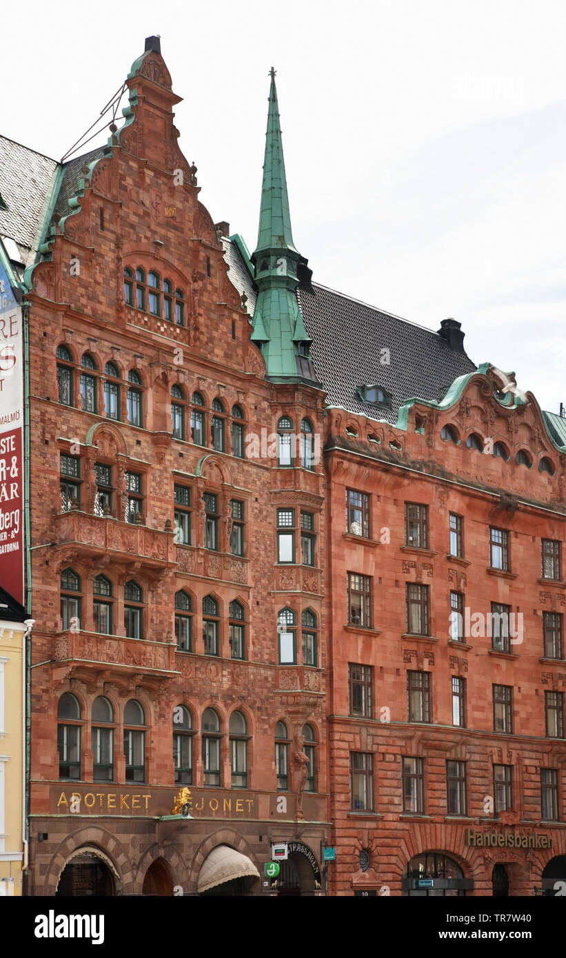 Frammento di edificio a Stortorget square a Malmo. Svezia Foto Stock