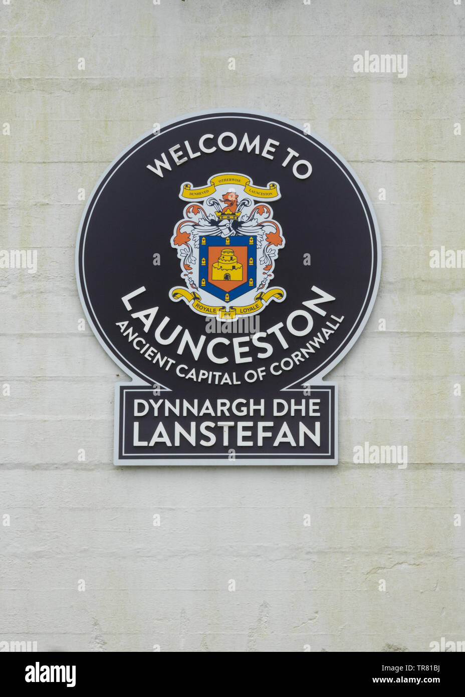 Welcombe a Launceston segno, Launceston, Cornwall, Regno Unito Foto Stock