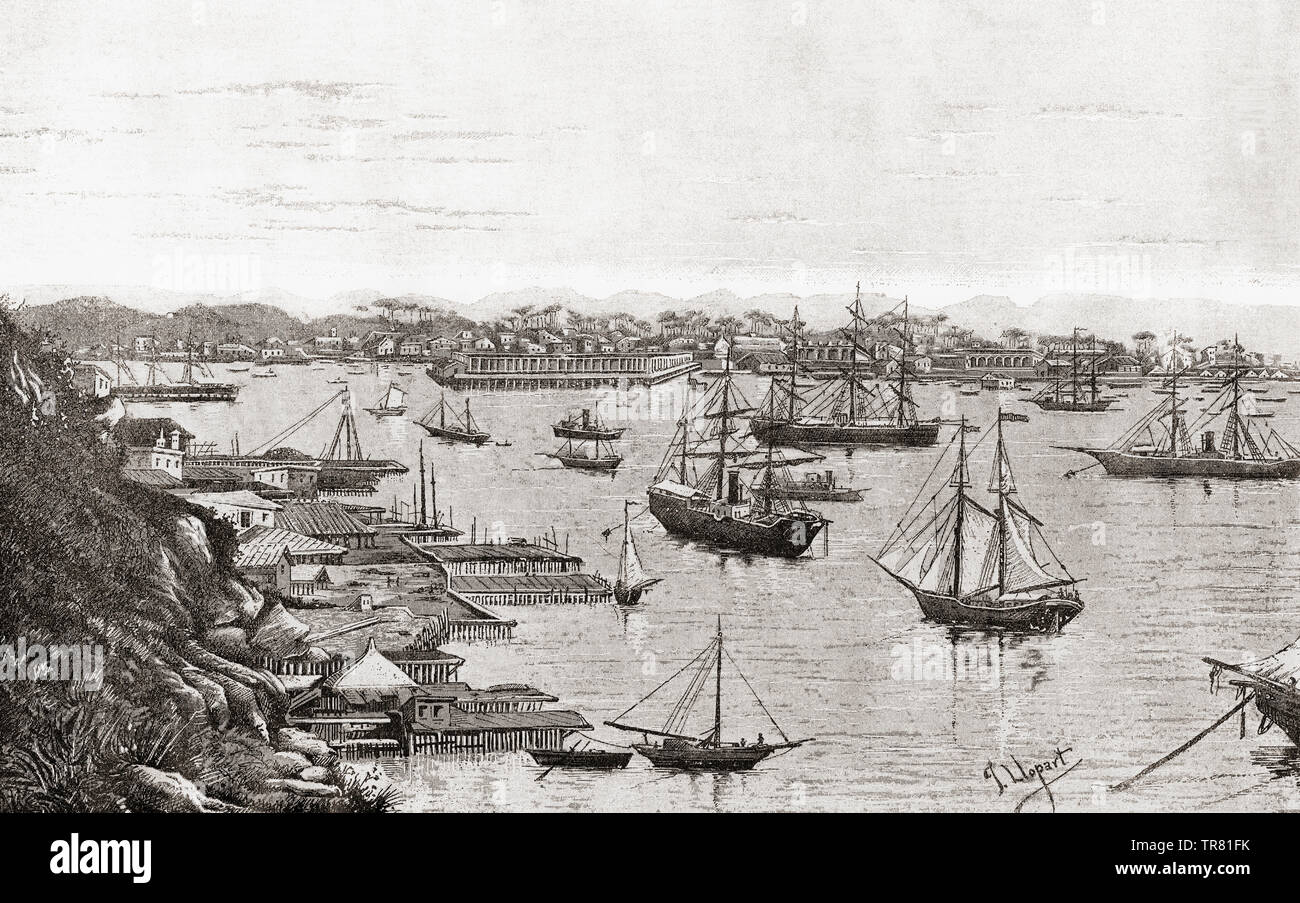 L'Avana porto, porto di Havana, Cuba, visto qui nel XIX secolo. Da La Ilustracion Iberica, pubblicato nel 1884. Foto Stock