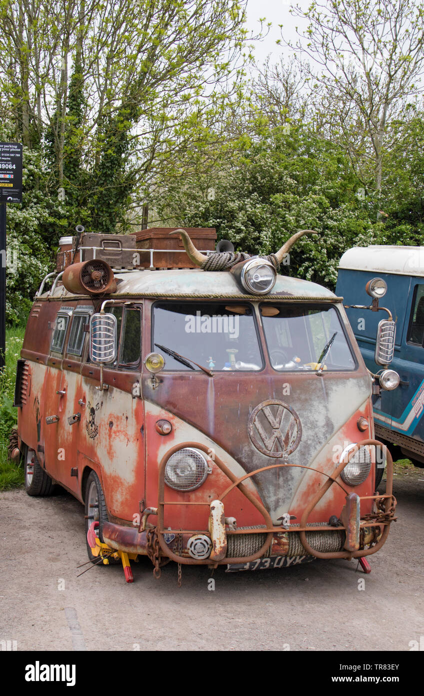 Rusty VW Split Screen camper. Foto Stock
