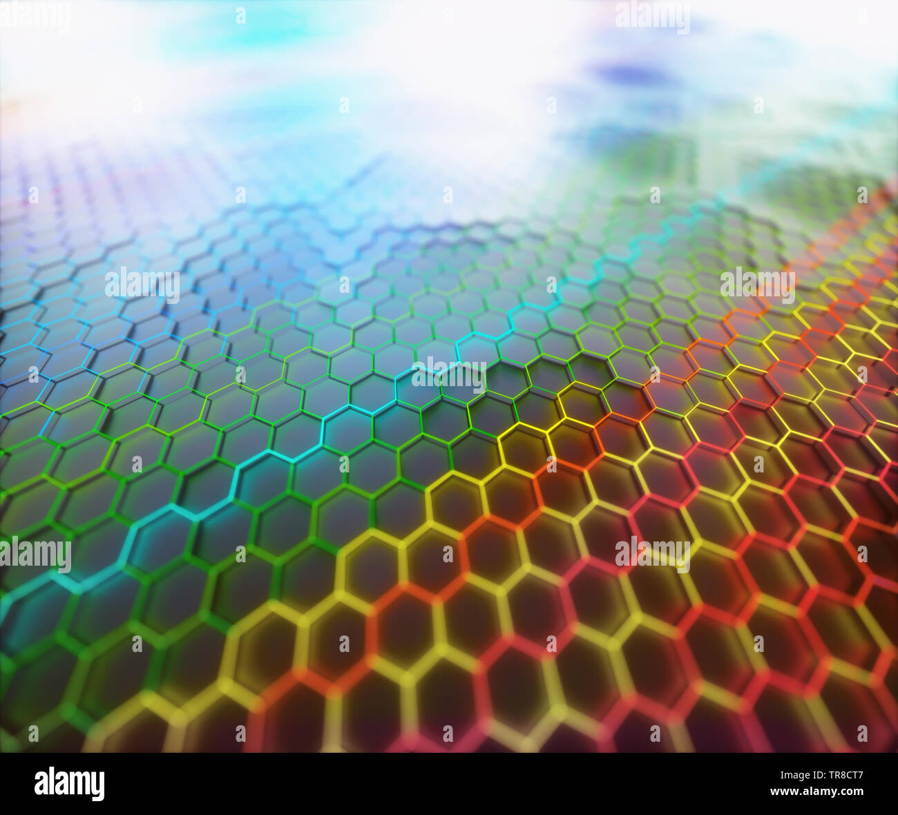Grafene colorati. Concettuale astratto immagine di sfondo con grafene modello strutturale. 3D'illustrazione. Foto Stock