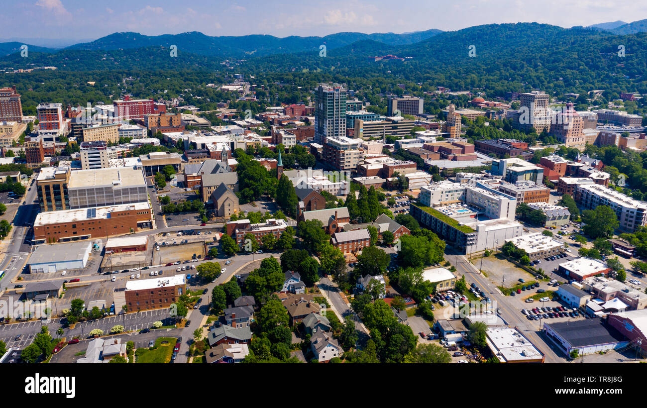 Vista aerea del centro di Asheville, NC, Stati Uniti d'America Foto Stock