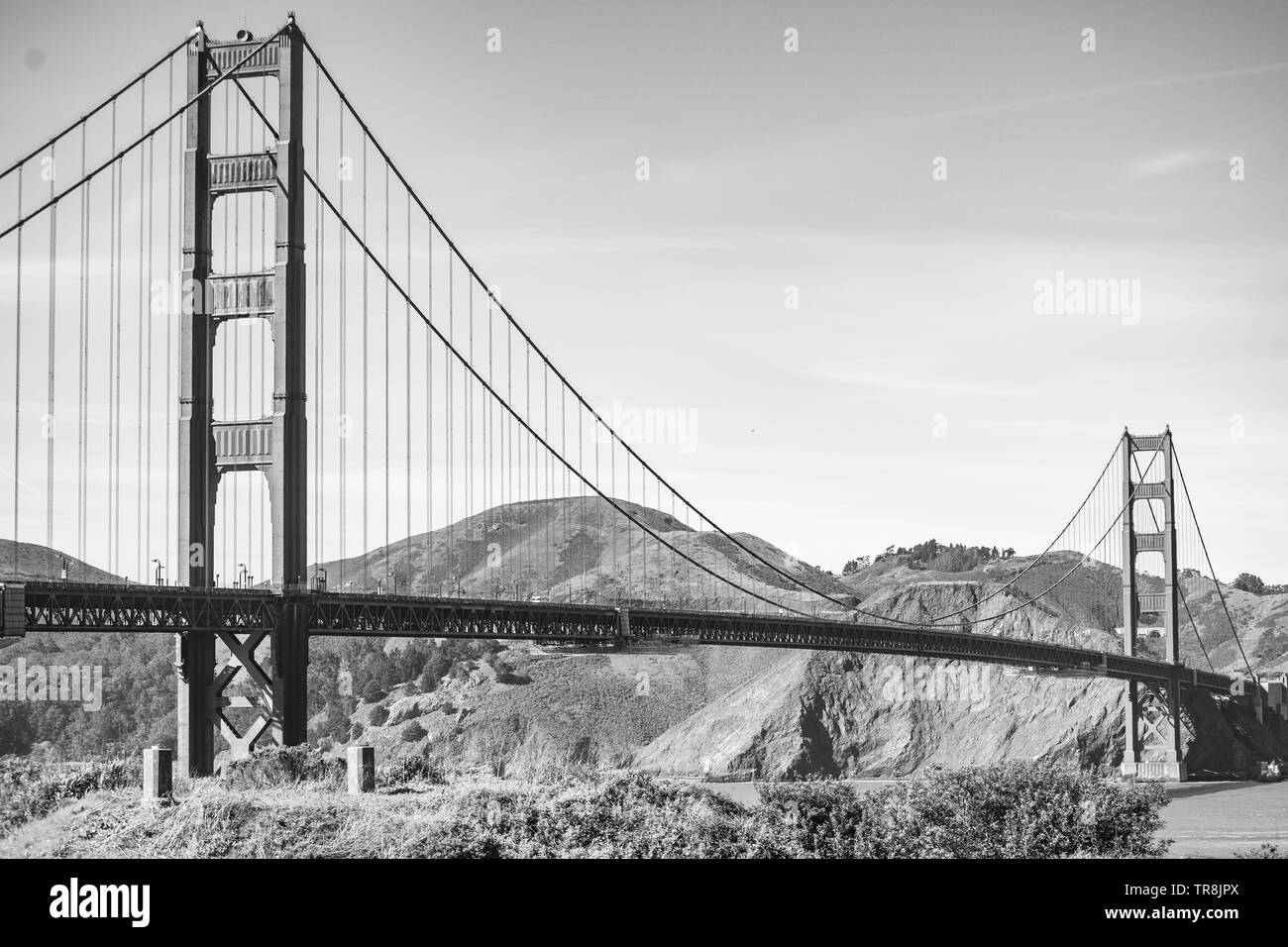 In bianco e nero il Golden Gate Bridge Foto Stock