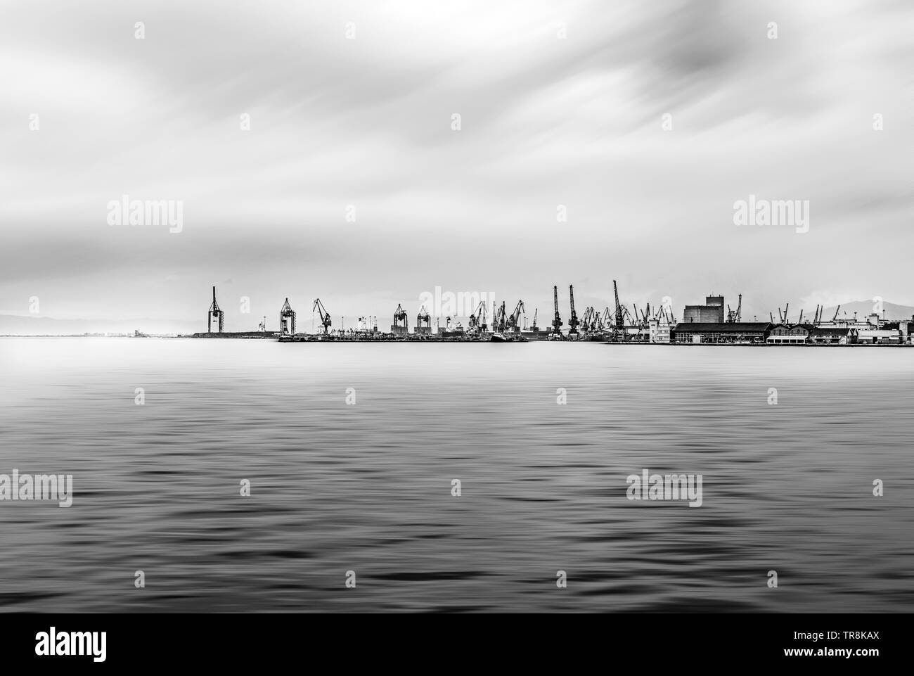 Vista della zona commerciale nel porto di Salonicco, Grecia. Foto Stock