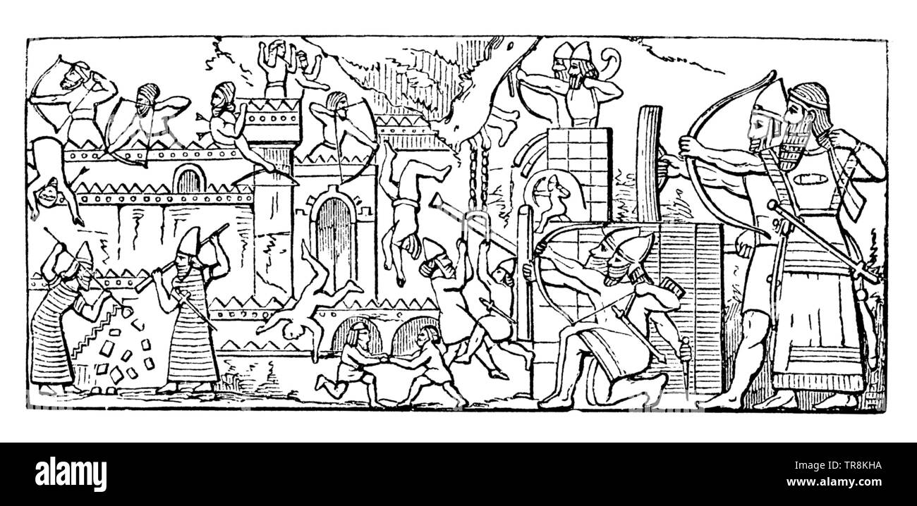 Assedio assiro scena, , (Enciclopedia, 1893) Foto Stock