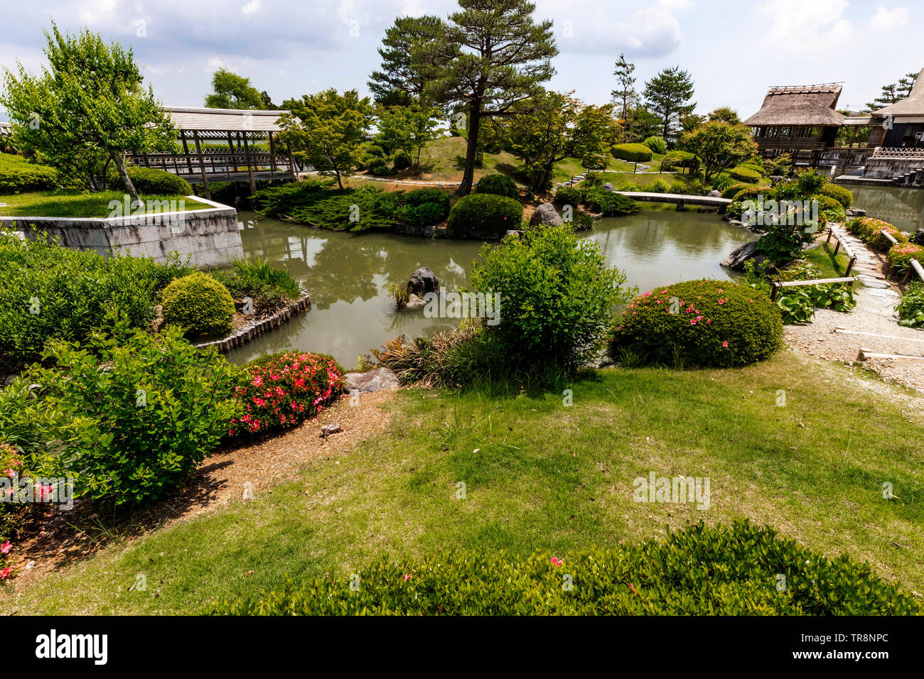 Il tè di Shizuoka nel giardino del museo - Cerimonia del tè Shoumokurou Casa e Giardino Giapponese - la cerimonia del tè casa Shoumokurou e il suo adiacente giardino giapponese Foto Stock