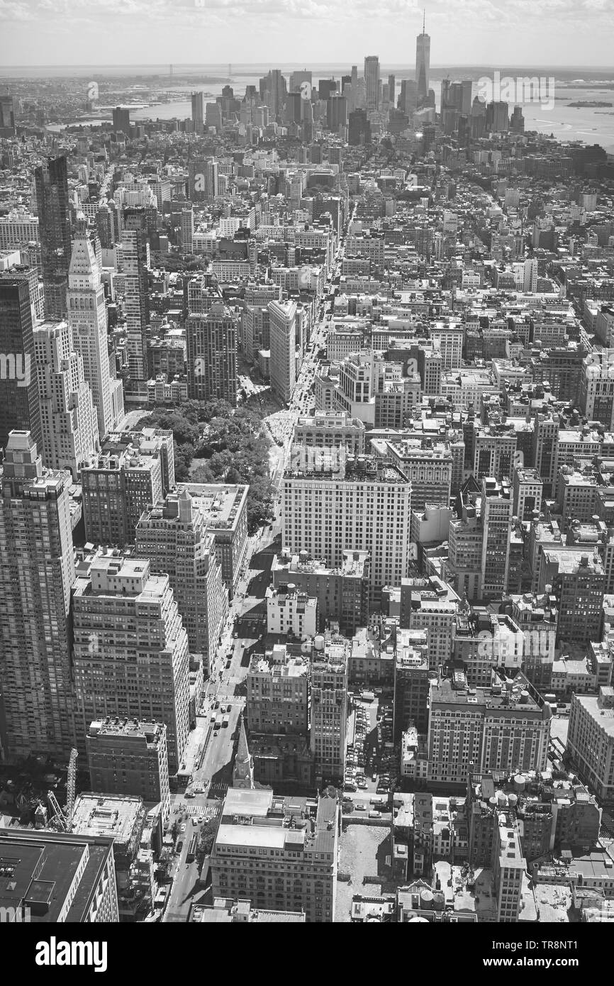 In bianco e nero vista aerea Manhattan, New York, Stati Uniti d'America. Foto Stock