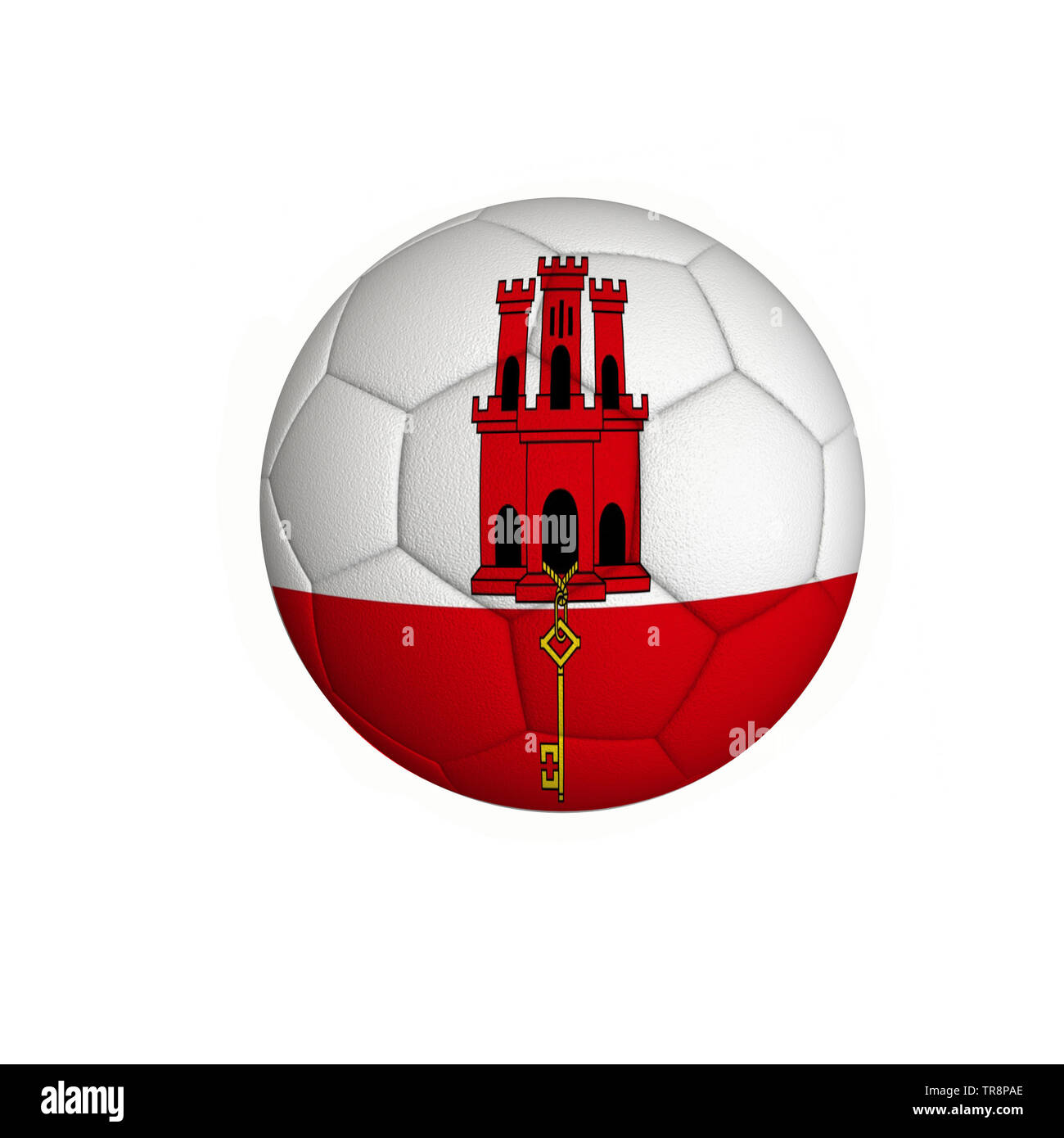 Pallone da calcio con la bandiera di Gibilterra isolato su uno sfondo bianco Foto Stock