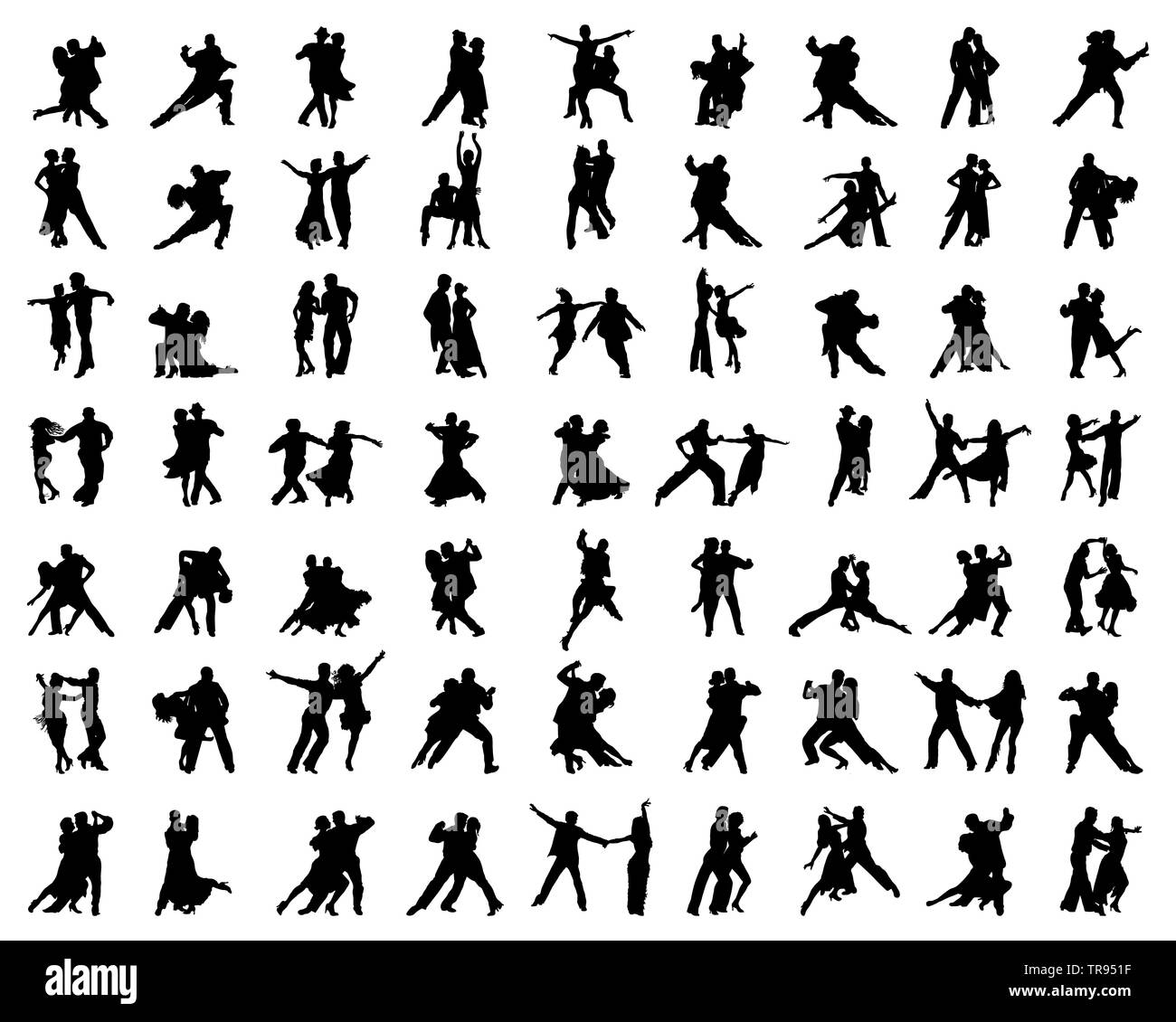 Silhouette nera di danza giocatori su sfondo bianco Foto Stock