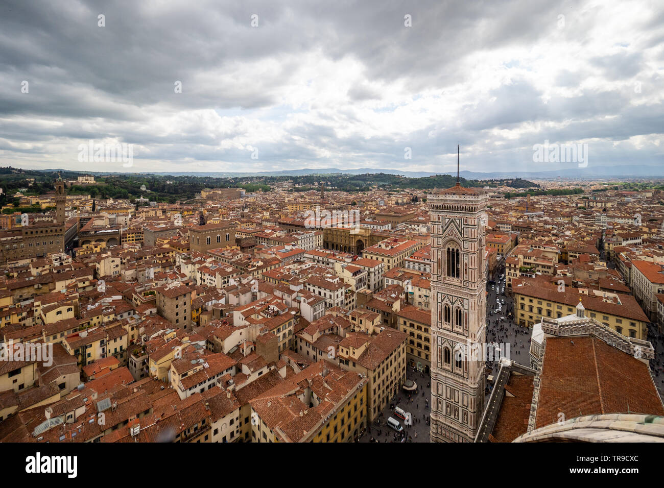 Vista panoramica della città di Firenze- nella regione Toscana, Italia dal giorno dal Duomo lookout punto di osservazione. Foto Stock