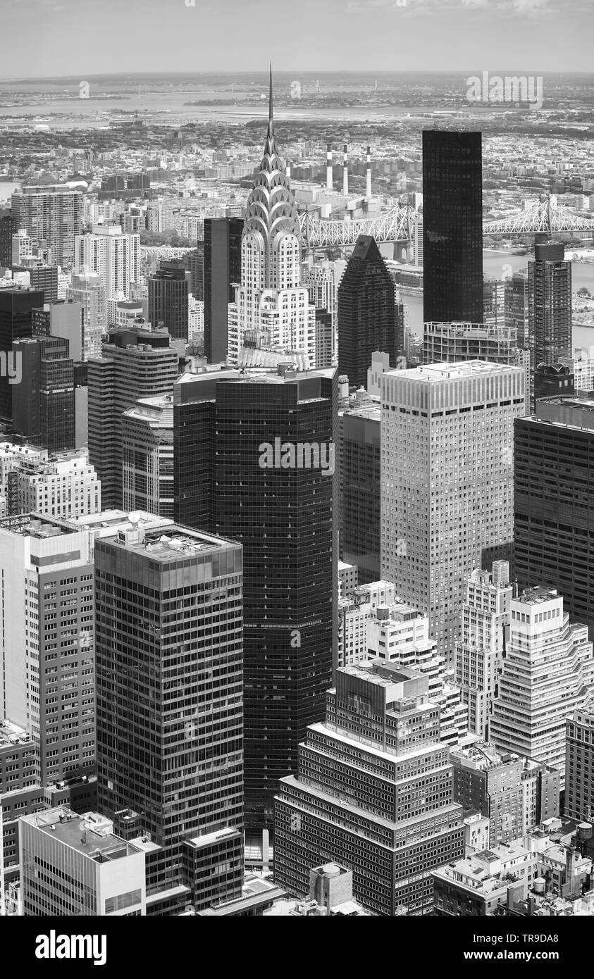 In bianco e nero vista aerea Manhattan, New York City, Stati Uniti d'America. Foto Stock