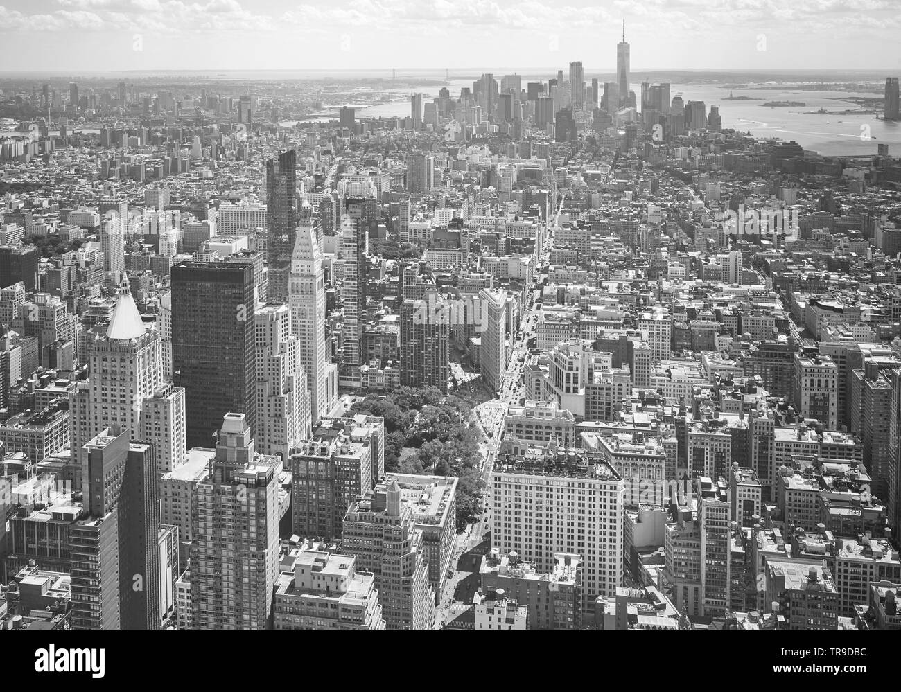 In bianco e nero vista aerea Manhattan, New York City, Stati Uniti d'America. Foto Stock