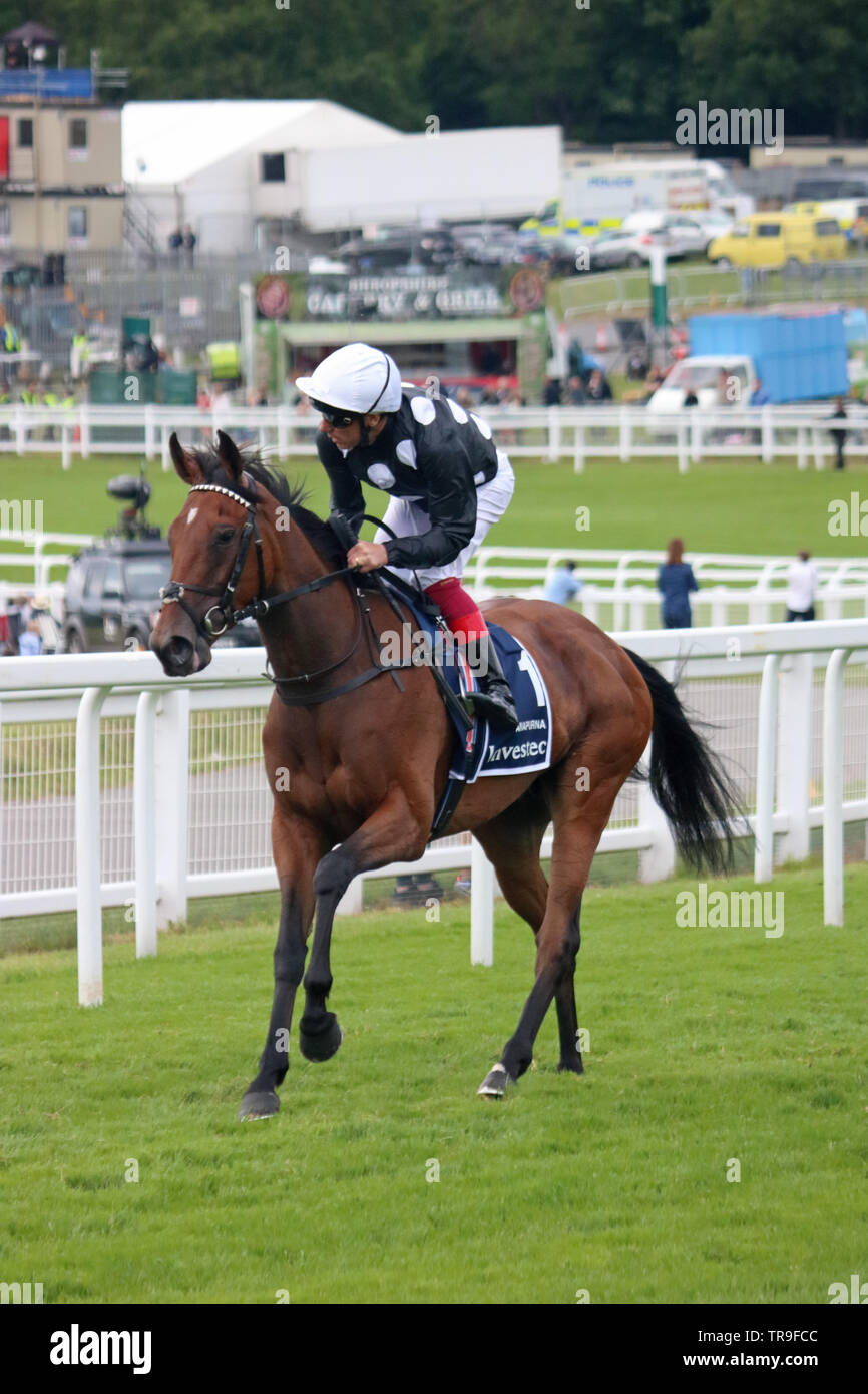 Epsom Downs Surrey, Regno Unito. 31 Maggio, 2019. Frankie Dettori sulla gara vincitore Anapurna capo all'inizio dell'Investec Oaks on Ladies Day 2019. Credito: Julia Gavin/Alamy Live News Foto Stock