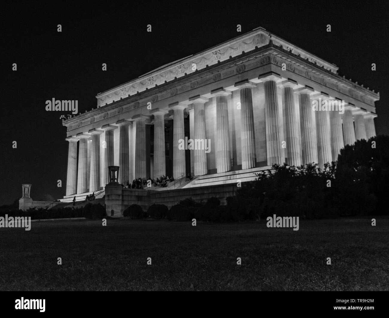 Foto in bianco e nero del Lincoln Memorial nella notte in Washington, DC, Stati Uniti d'America. Foto Stock