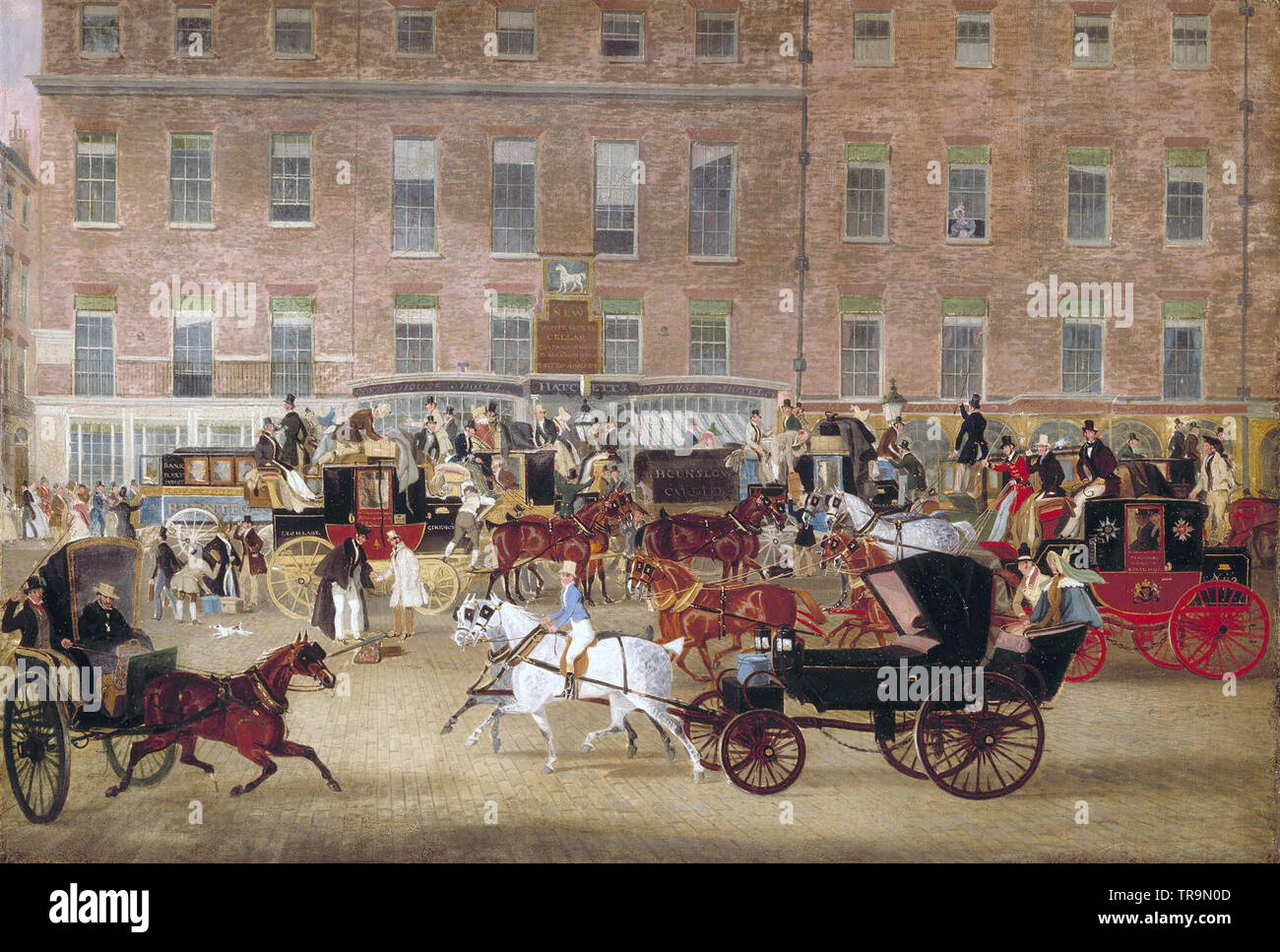 Il vecchio CAVALLO BIANCO CANTINA 155 Piccadilly, Londra. Popolari post di staging dipinta da James Pollard Foto Stock