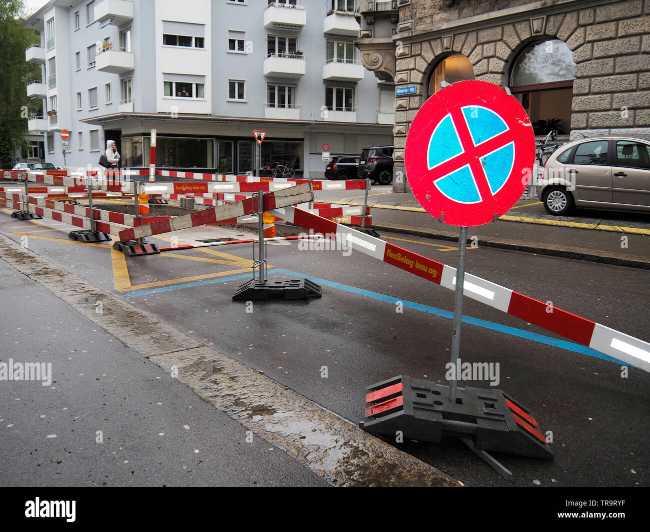 Baustelle auf der Minervastrasse a Zurigo, Schweiz Foto Stock