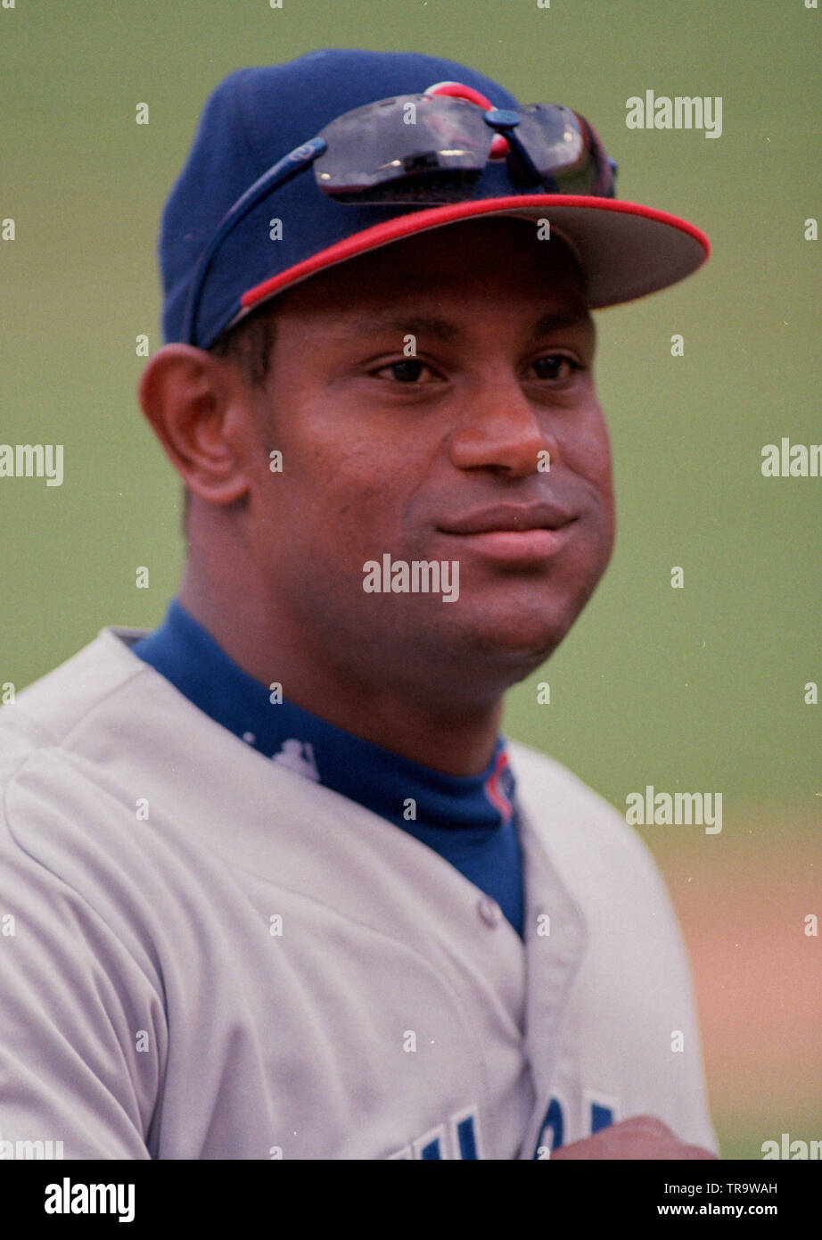 Chicago Cubs Sammy Sosa a Joe Robbie Stadium nel 1997 contro il Florida Marlins. Foto Stock