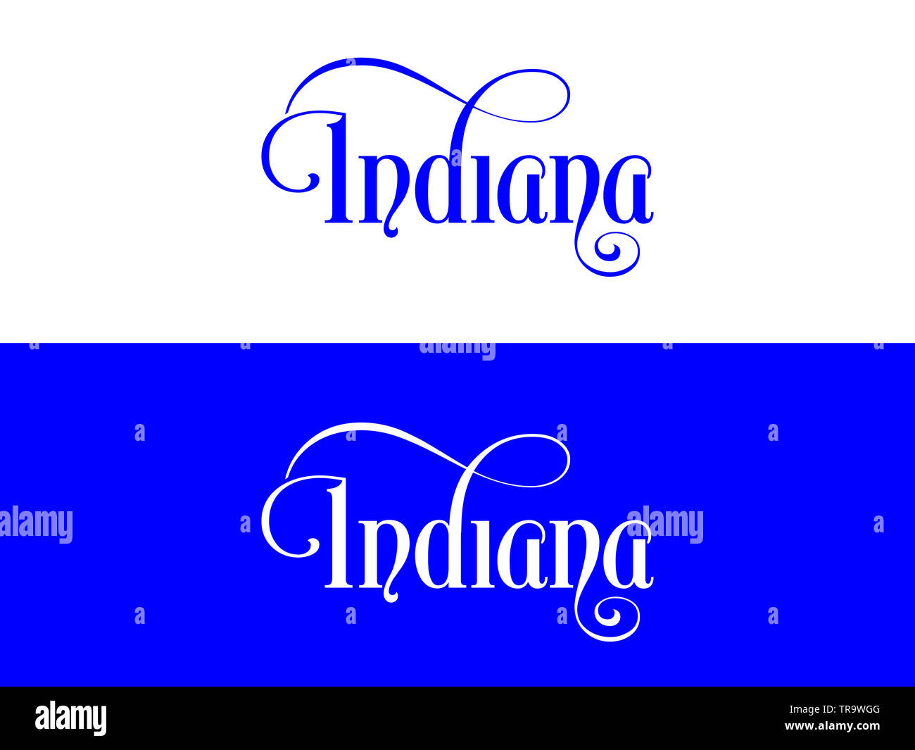 Tipografia del Stati Uniti Indiana membri illustrazione manoscritte su UFFICIALE DEGLI STATI UNITI Colori di stato. La calligrafia moderno elemento per il design. Vettore semplice Foto Stock