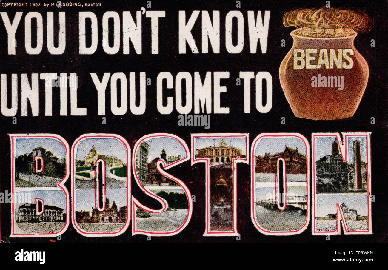 "Non conoscete i fagioli finché non si arriva a Boston' vecchia cartolina Foto Stock