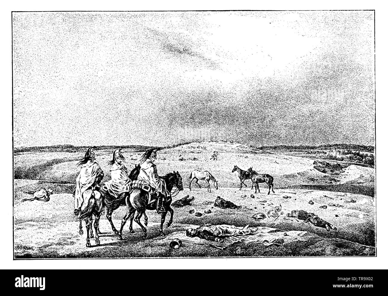 Il campo di battaglia di Borodinò il giorno dopo la battaglia (8 settembre 1812), , A. Adam (libro di storia, 1899) Foto Stock