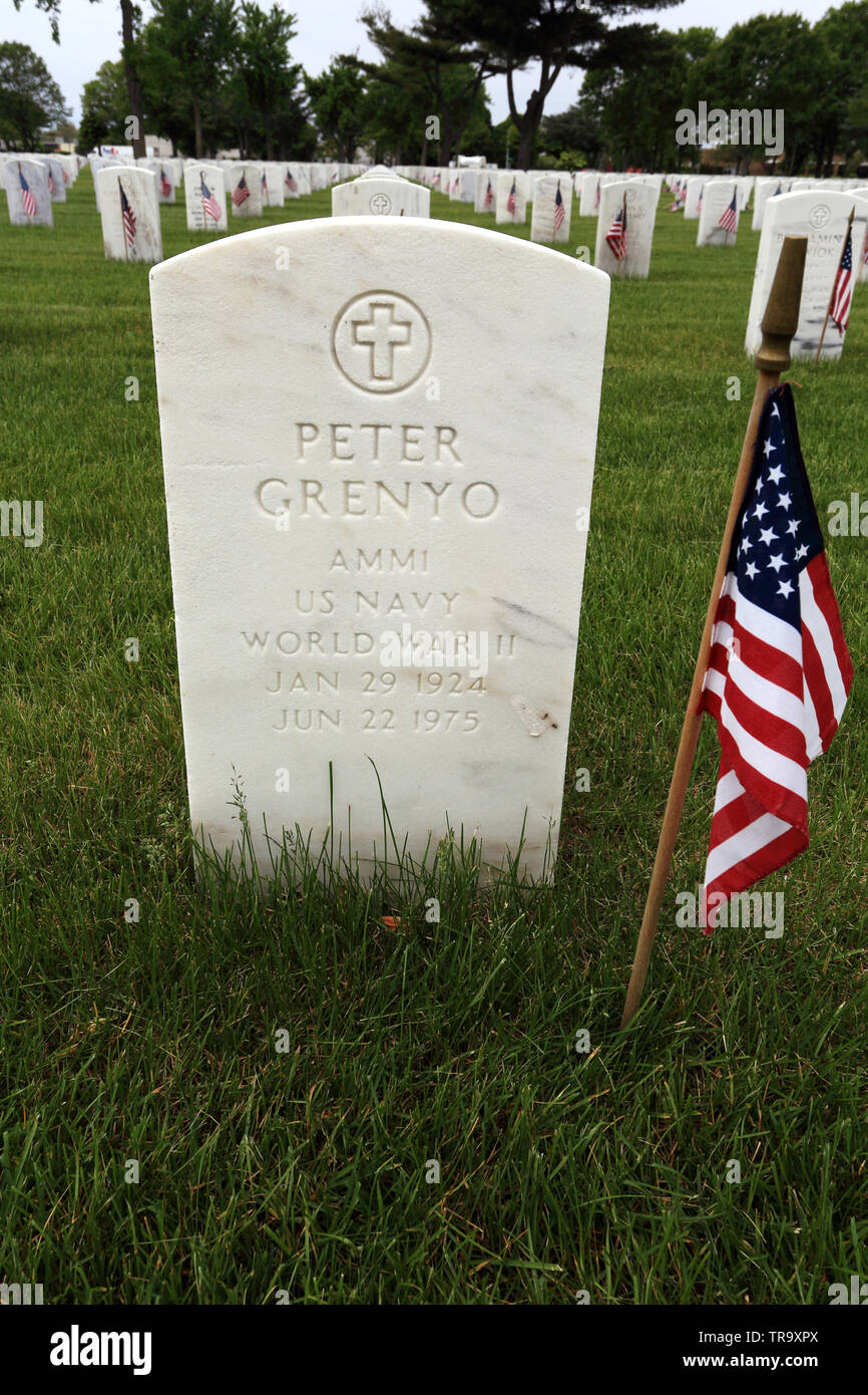 Lapide a Long Island National Cemetery Farmingdale Long Island New York Foto Stock