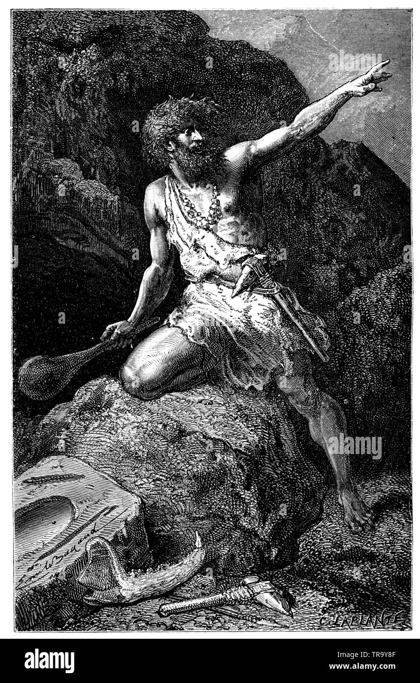 Uomo in età della pietra lisciata strumenti, , (antropologia Prenota, 1874) Foto Stock