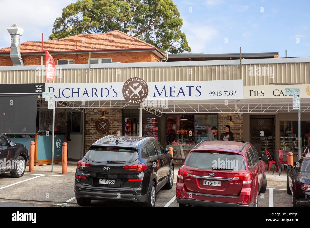 Local butcher shop store in Balgowlah,Sydney , Australia parte di una comunità di piccoli negozi locali Foto Stock