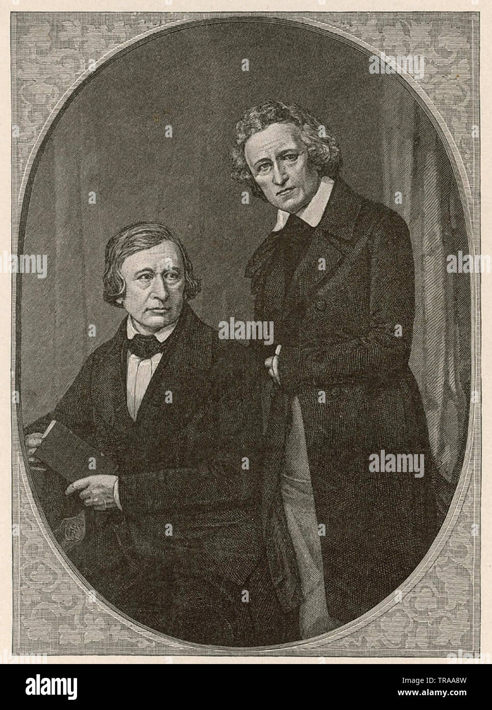 Fratelli Grimm degli studiosi tedeschi e la storia della musica folk collettori con Wilhelm a sinistra e Giacobbe circa 1850 Foto Stock