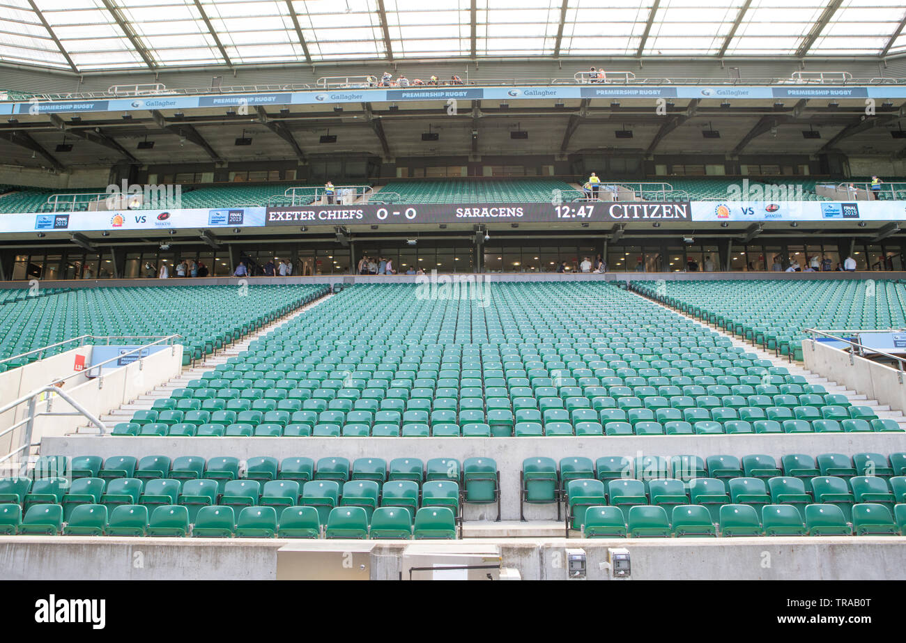 01.06.2019 Twickenham, Inghilterra. Corrispondenza interni segnaletica presso la South Stand fine dello Stadio di Twickenham prima di Premiership Final 2019 gioco tra Exeter Rugby e Saraceni RFC. © Phil Hutchinson/Alamy Foto Stock