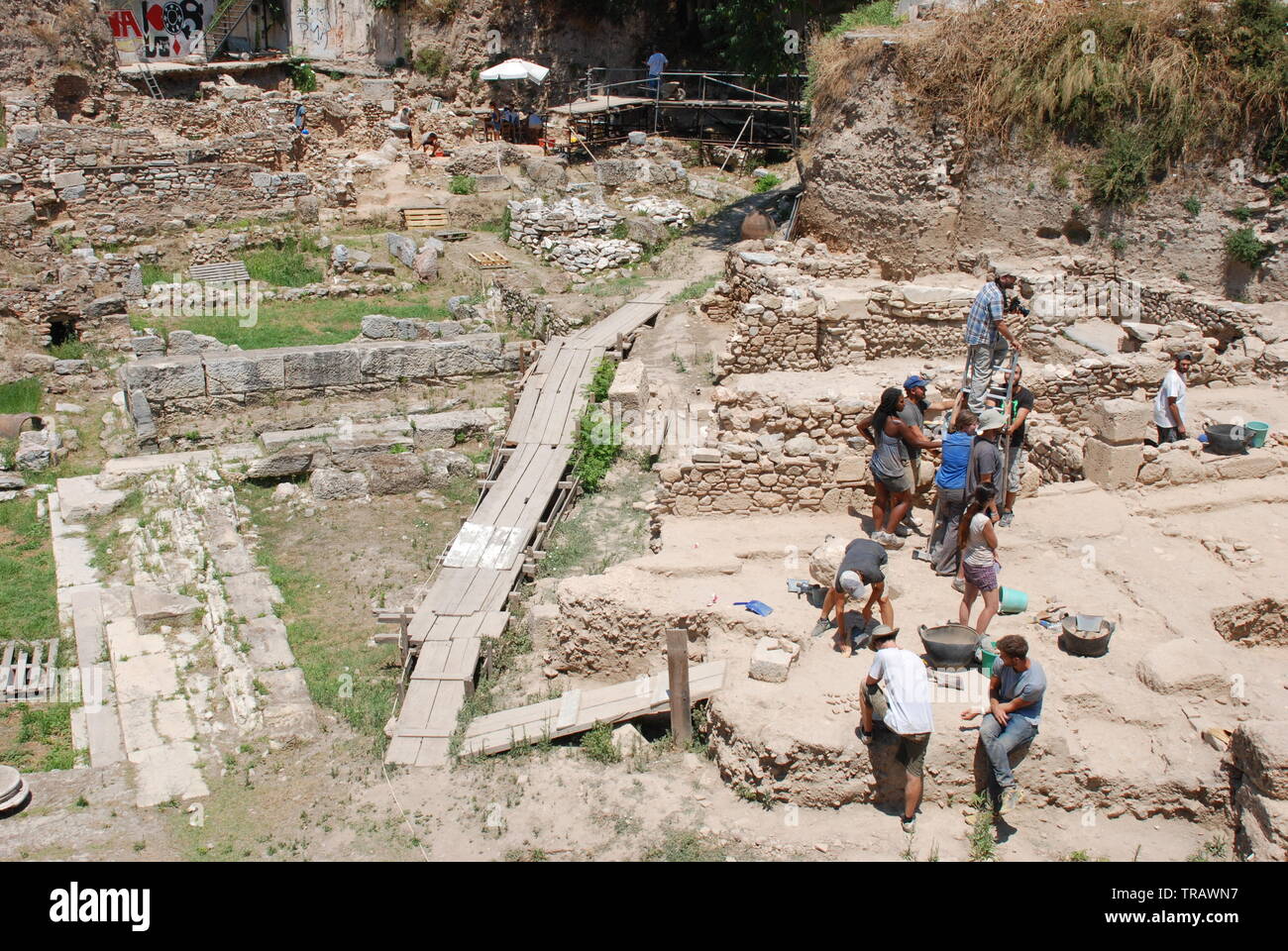 Atene, Grecia / Luglio 2018: lo scavo archeologico presso l'Antica Agorà di Atene per la scuola americana di studi classici Foto Stock