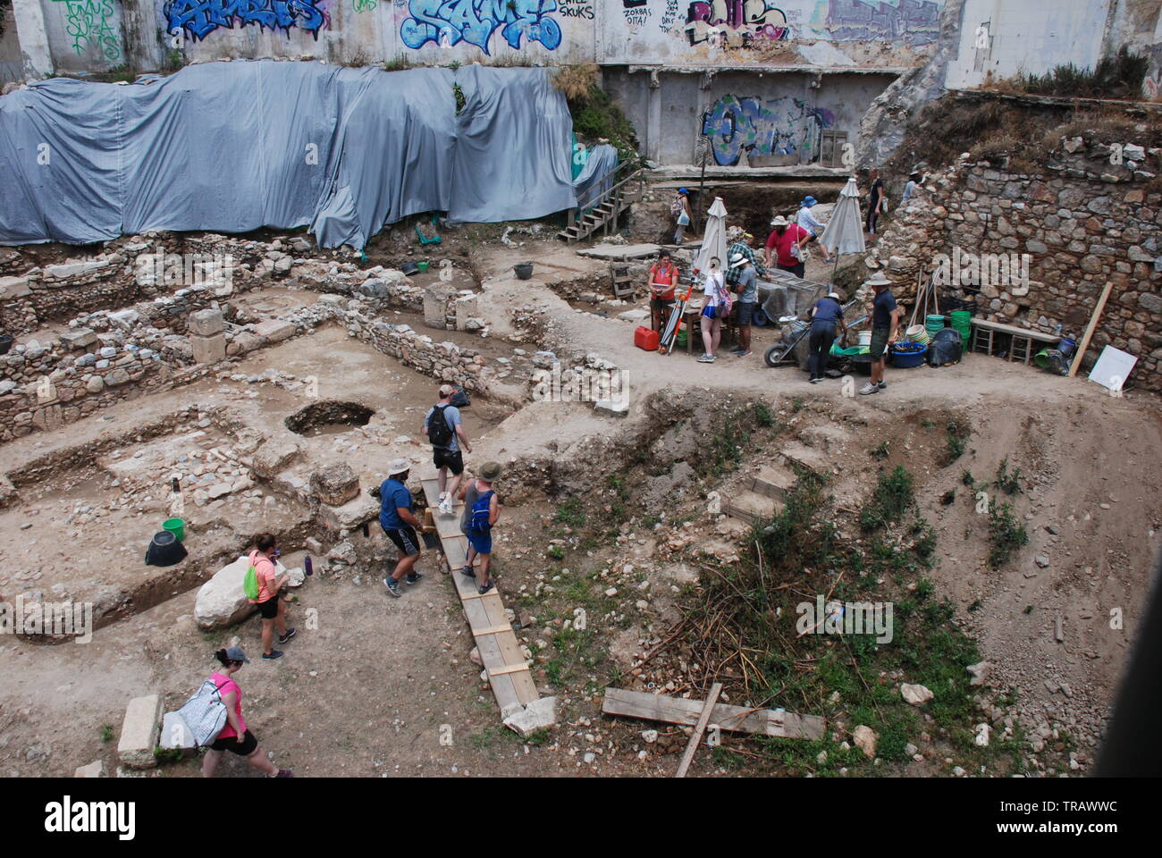 Atene, Grecia / Luglio 2018: lo scavo archeologico presso l'Antica Agorà di Atene per la scuola americana di studi classici Foto Stock