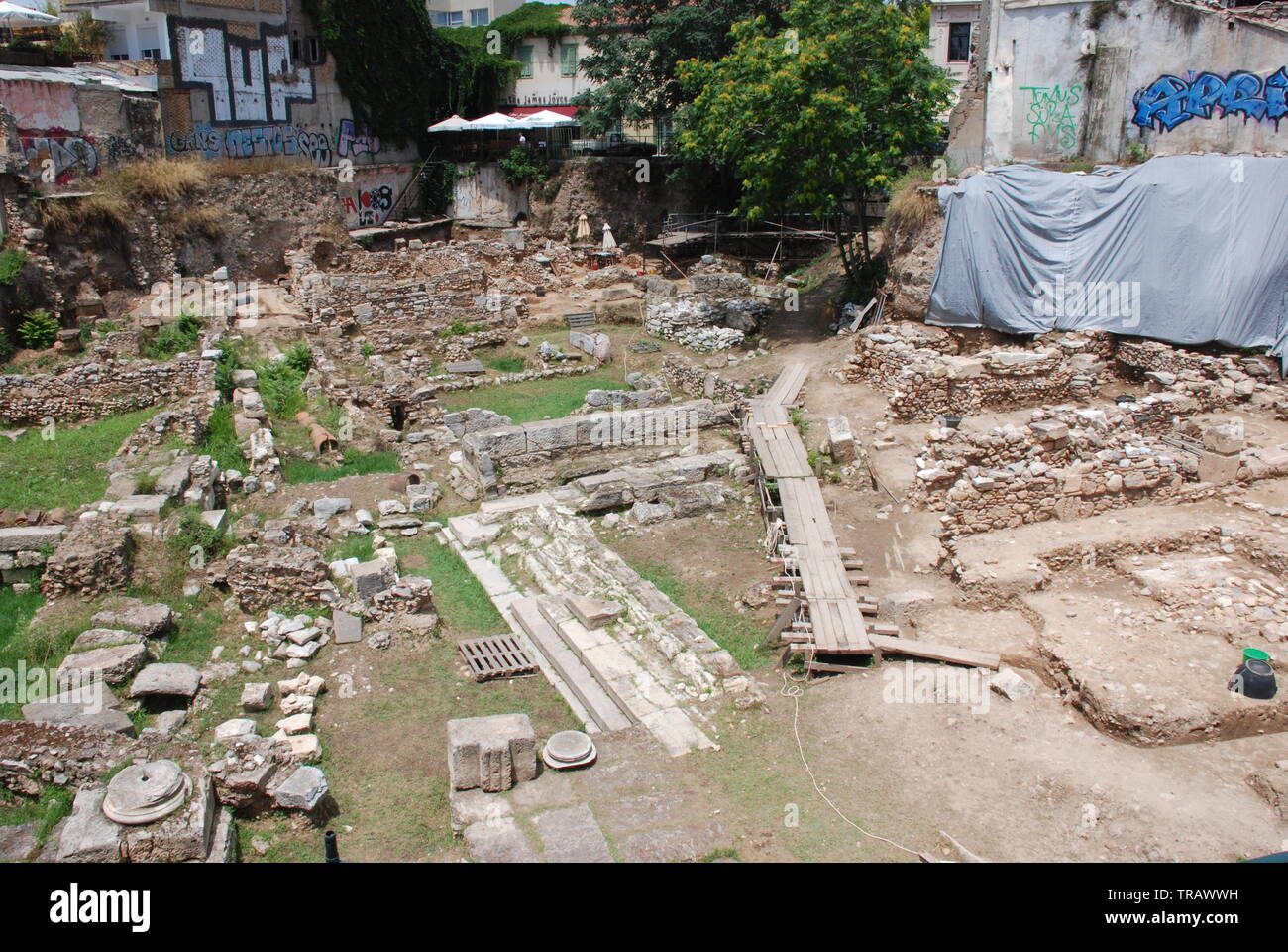 Atene, Grecia / Luglio 2018: lo scavo archeologico presso l'Antica Agorà di Atene per la scuola americana di studi classici Foto Stock