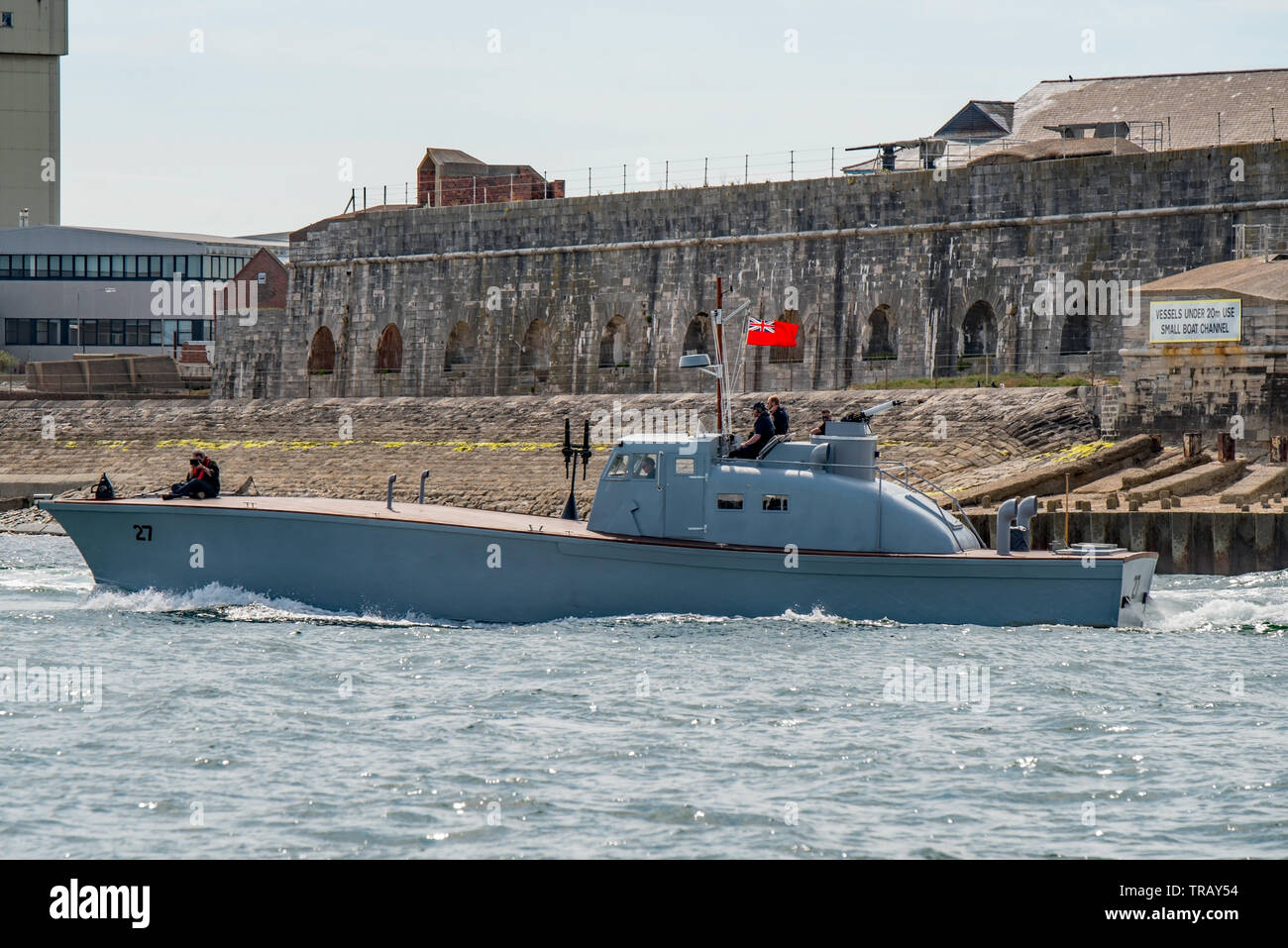 Il restaurato WW2 motore Anti Sommergibile imbarcazione 27 (MASB 27) visto in Portsmouth Porto, Regno Unito su 1/6/19 preparando per il suo ruolo nella D Giorno 75 eventi. Foto Stock