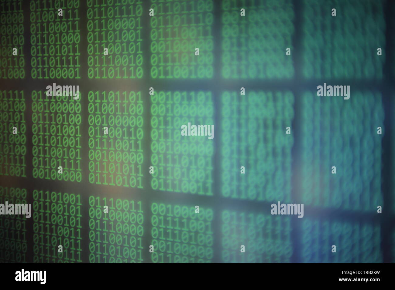 Pannello dati visualizzazione di blocchi di codice binario numero cifre. le informazioni digitali e computer science temi. codifica hacker cyber warfare e mio personale Foto Stock