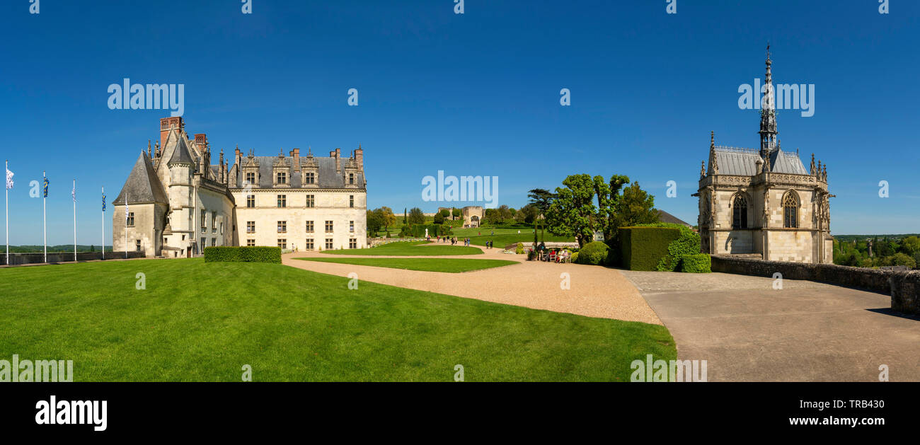 Castello rinascimentale di Amboise e Saint Hubert cappella, Valle della Loira, Indre-et-Loire Departement, Center-Val de la Loire, in Francia, in Europa Foto Stock