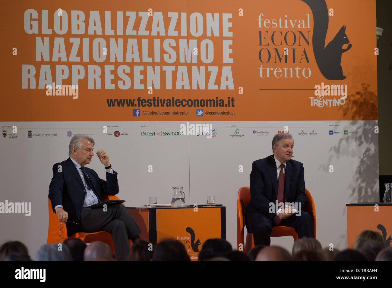 2 giugno 2019, Trento, Italia; Festival dell' Economia - Trento 2019; Ferruccio De Bortoli e Ferruccio De Bortoli frequentare durante il Festival dell' Economia Foto Stock