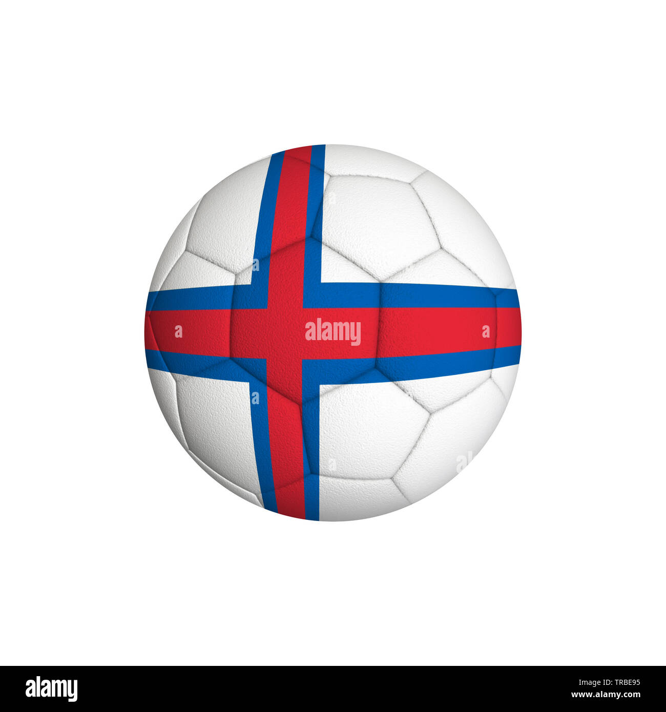 Pallone da calcio con la bandiera delle isole Faerøer isolato su uno sfondo bianco Foto Stock