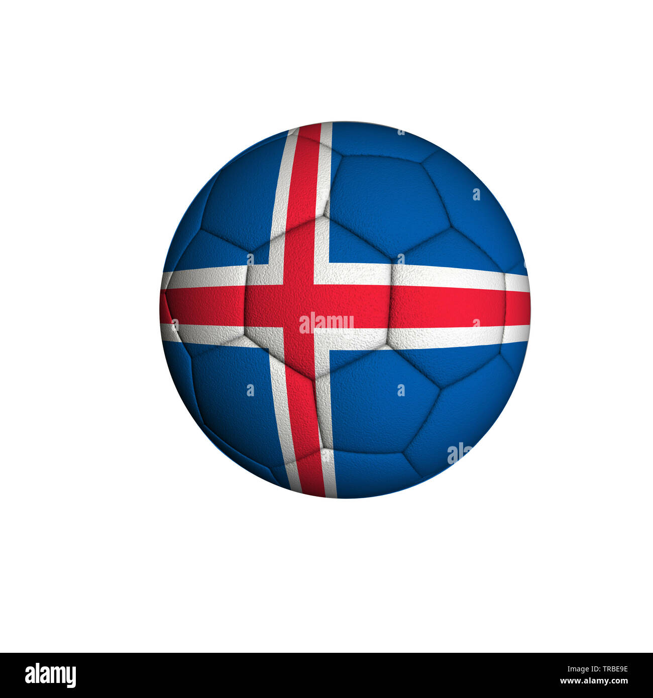 Pallone da calcio con la bandiera dell'Islanda isolato su uno sfondo bianco Foto Stock