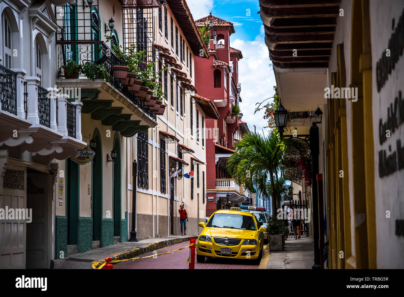 Scena di strada dal Casco Viejo in Panama City, Panama Foto Stock