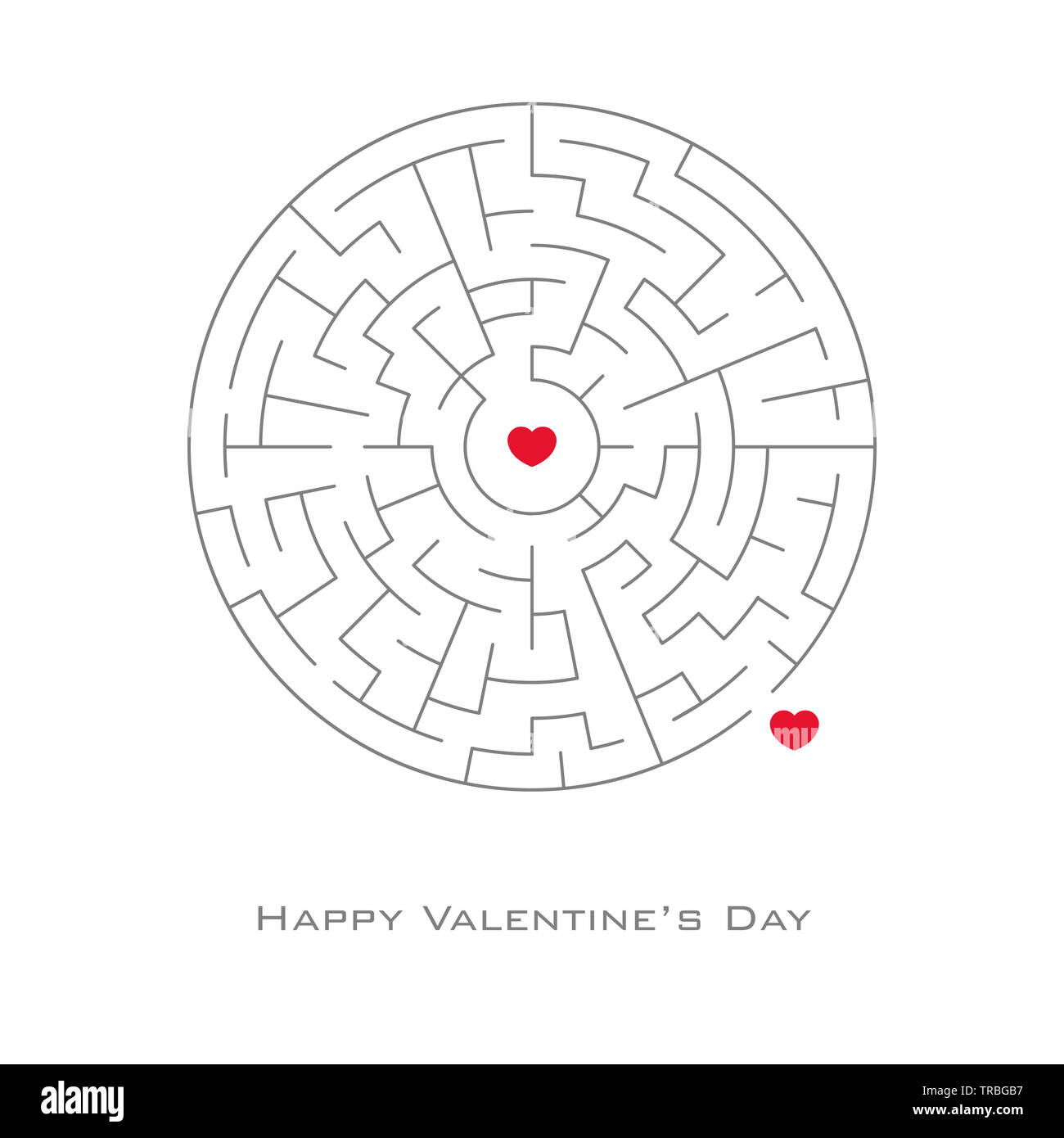 Il giorno di San Valentino con uno sfondo a forma di cuore in un labirinto e stile a labirinto, vettore, flyer, invito, manifesti, brochure, banner. Foto Stock