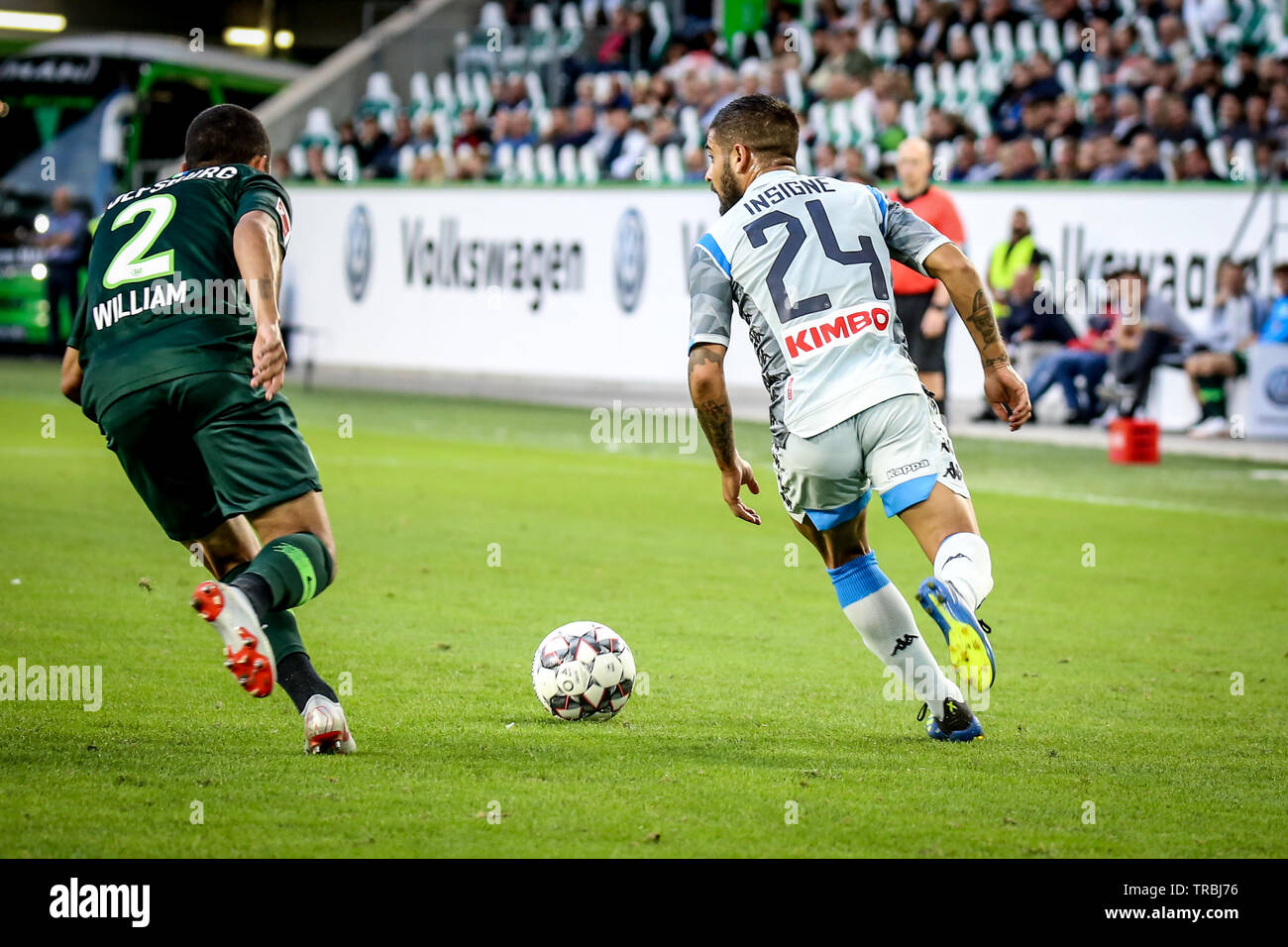 Wolfsburg, Germania, 11 agosto 2018: Lorenzo Insigne in azione durante il match Vfl Wolfsburg - SSC Napoli. Foto di Michele Morrone. Foto Stock